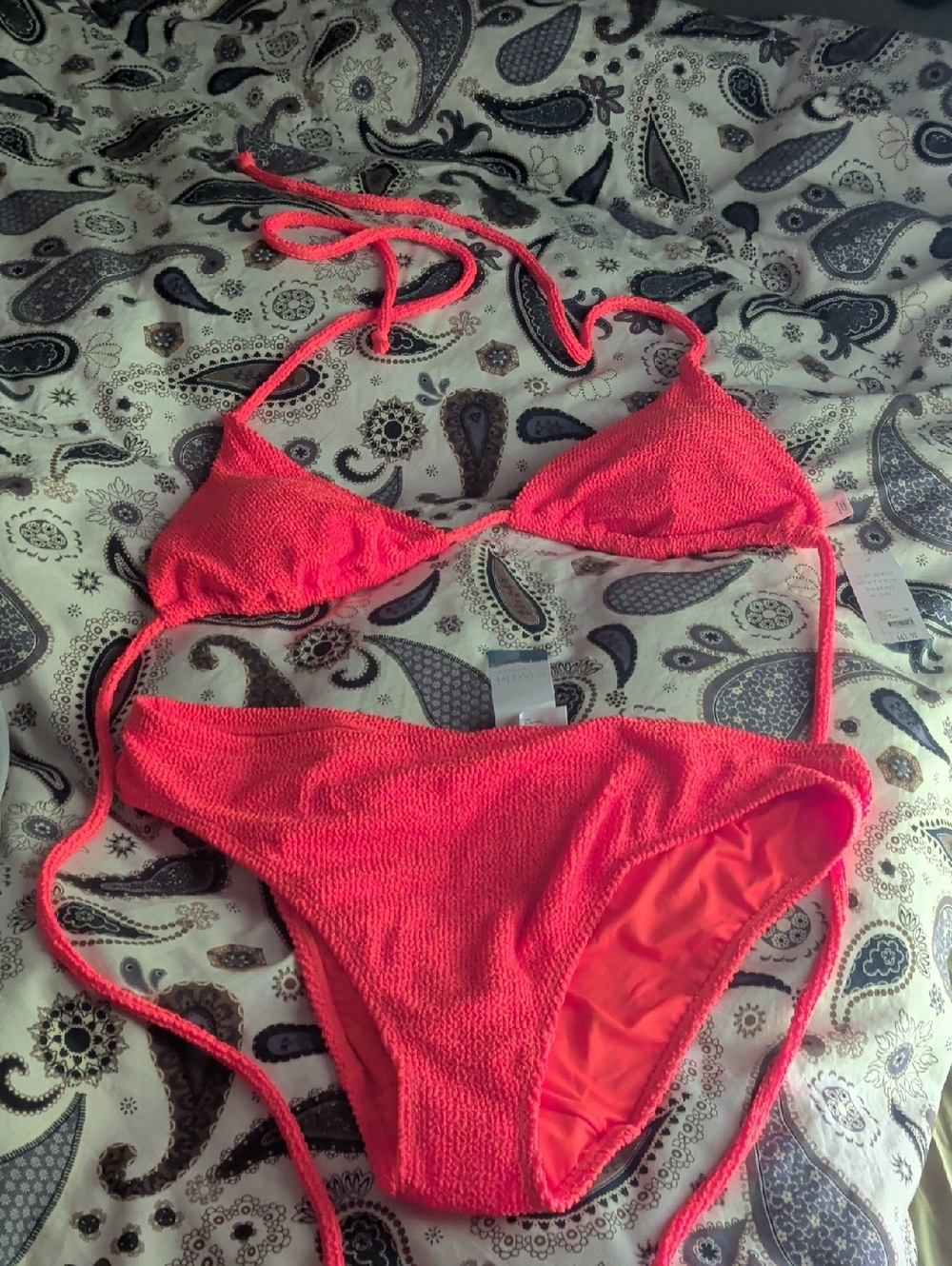Neon Orange Textured Two-Piece Bikini